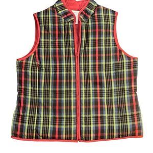 Pendleton Down Filled Red And Green Plaid Vest Women's Size Petite large
